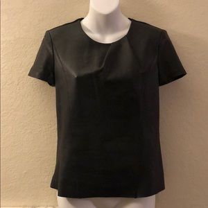 Maje Leather Pleated Top